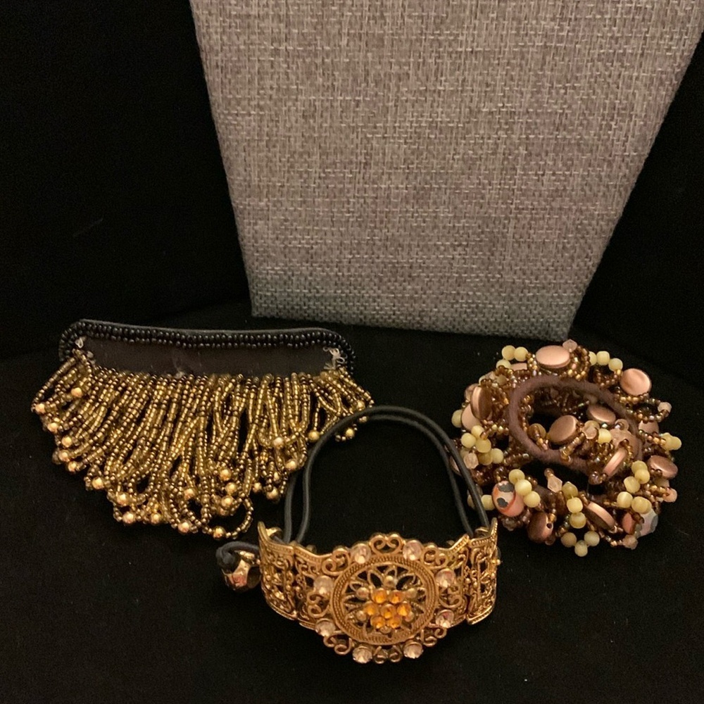 Three Beaded Hair Ties & Barette